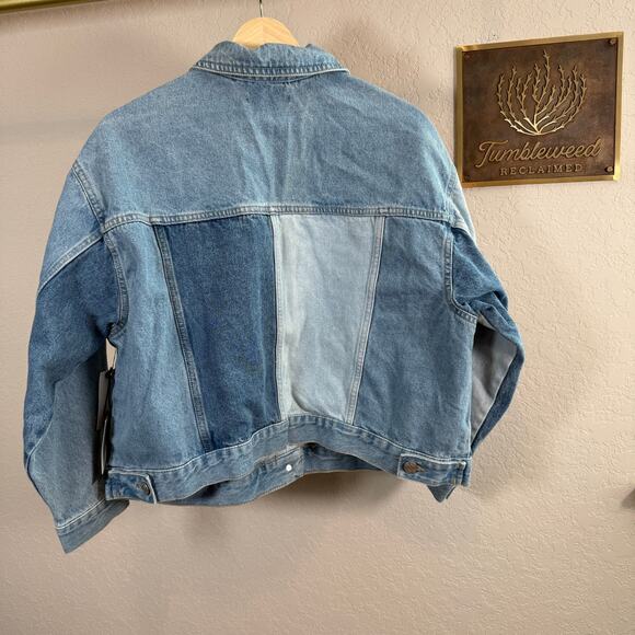 Women's Black Tape Patchwork Denim Blue Jean Button Front Jacket Size 1X NEW119 - Picture 9 of 9